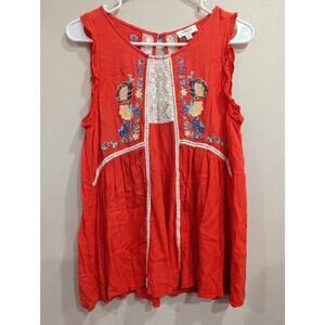Sleeveless women's orange top w/lace & embroidery by Umgee size Small